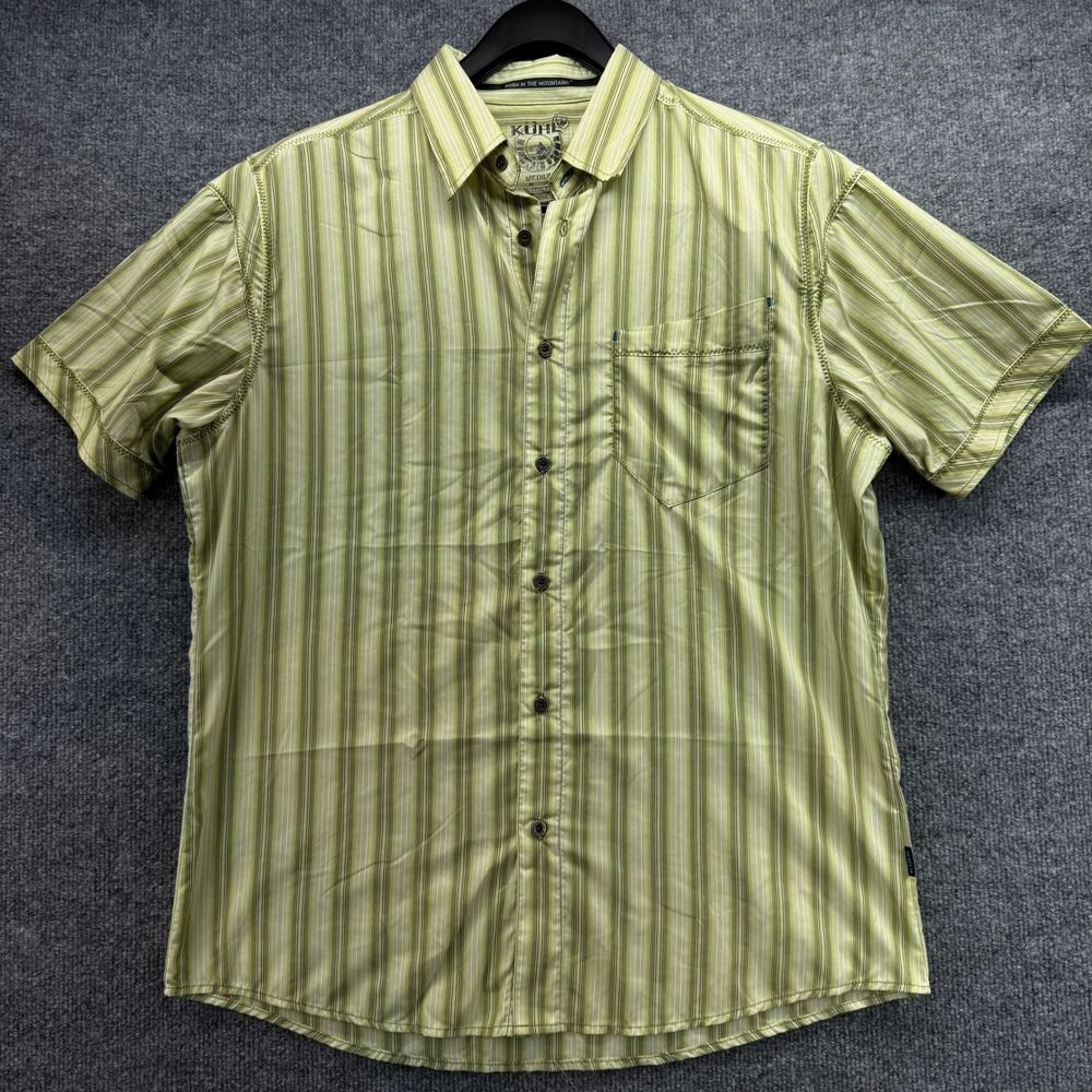 KUHL Mens‎ Medium Striped Short Sleeve Button Up Shirt Born In The Mountains